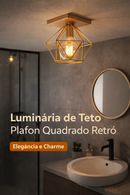 Luminária de Teto Plafon Quadrado Retrô para Sala, Cozinha e Banheiro