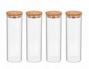 Kit 4 Potes de Vidro Herméticos com Tampa de Bambu 550ml