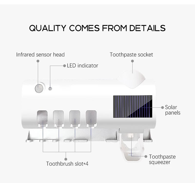 Esterilizador com suporte para escova de dente com luz UV - Recarregavel